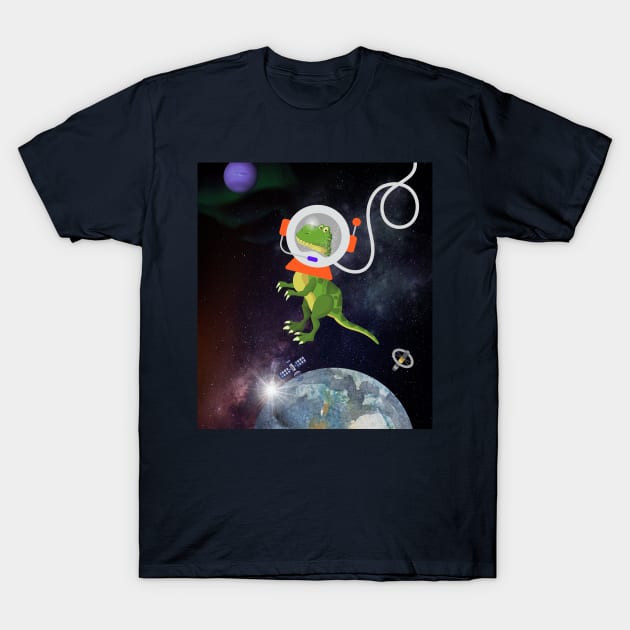 Confused T-Rex in Space Funny Kids T-Shirt by EvolvedandLovingIt